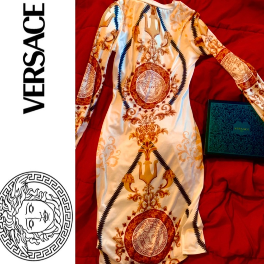 Versace Barocco Rodeo Print Long Sleeve Dress